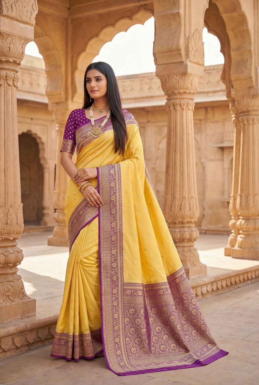 PREMIUM SOFT BANARASI SILK ELEGANT GOLD ZARI WEAVING SAREE AT WHOLESALE PRICE
