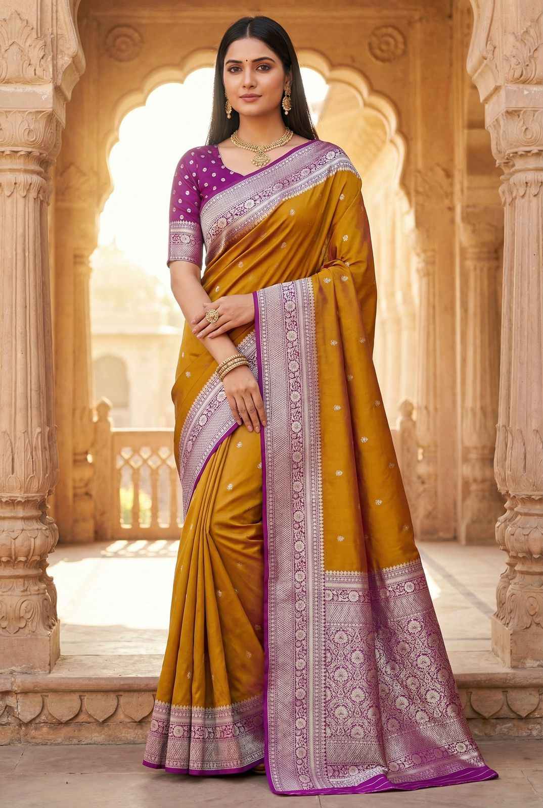 PREMIUM SOFT BANARASI SILK ELEGANT GOLD ZARI WEAVING SAREE AT WHOLESALE PRICE
