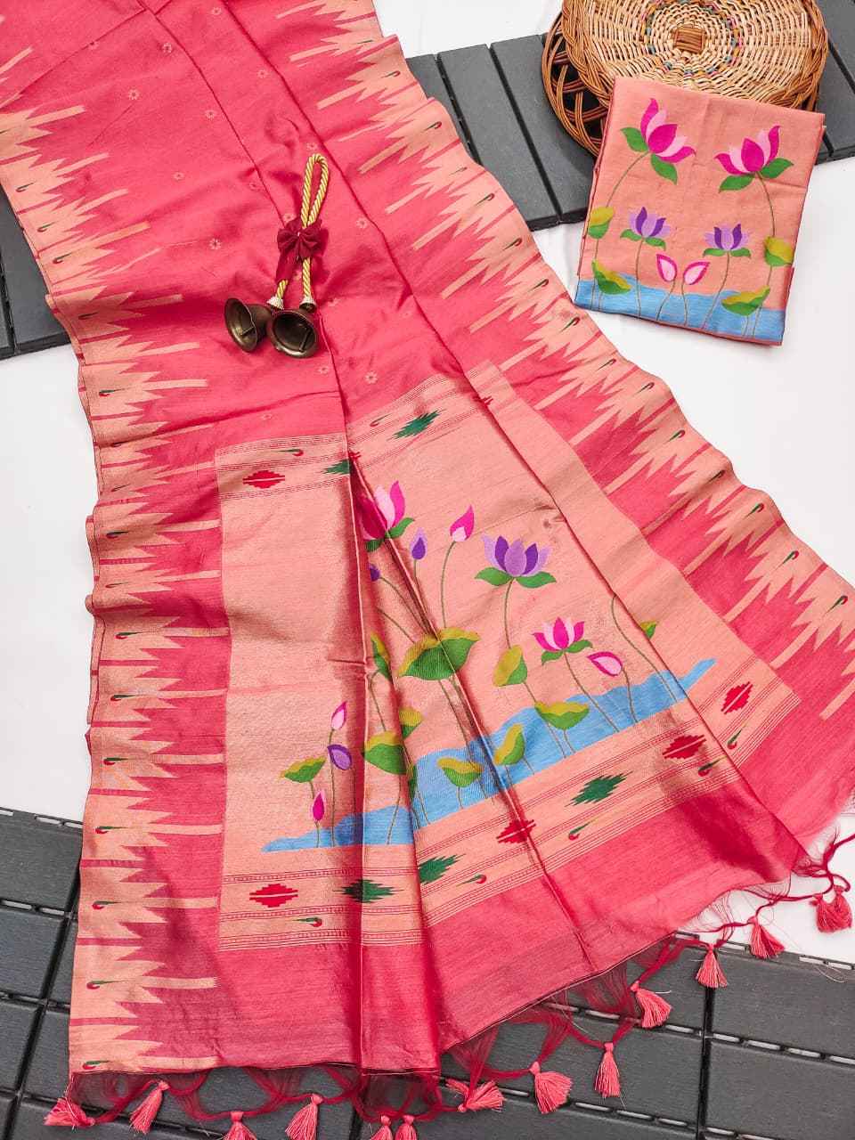 PREMIUM SOFT RAW KHADI SILK LOTUS PAITHANI SAREE AT WHOLESALE PRICE