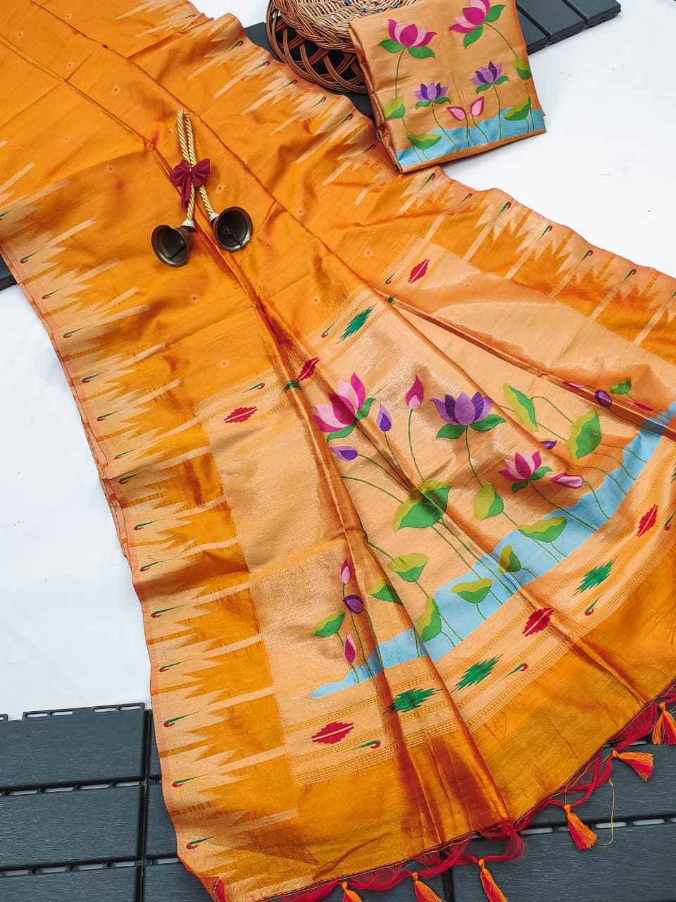 PREMIUM SOFT RAW KHADI SILK LOTUS PAITHANI SAREE AT WHOLESALE PRICE