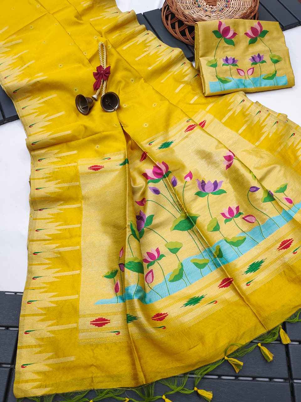 PREMIUM SOFT RAW KHADI SILK LOTUS PAITHANI SAREE AT WHOLESALE PRICE