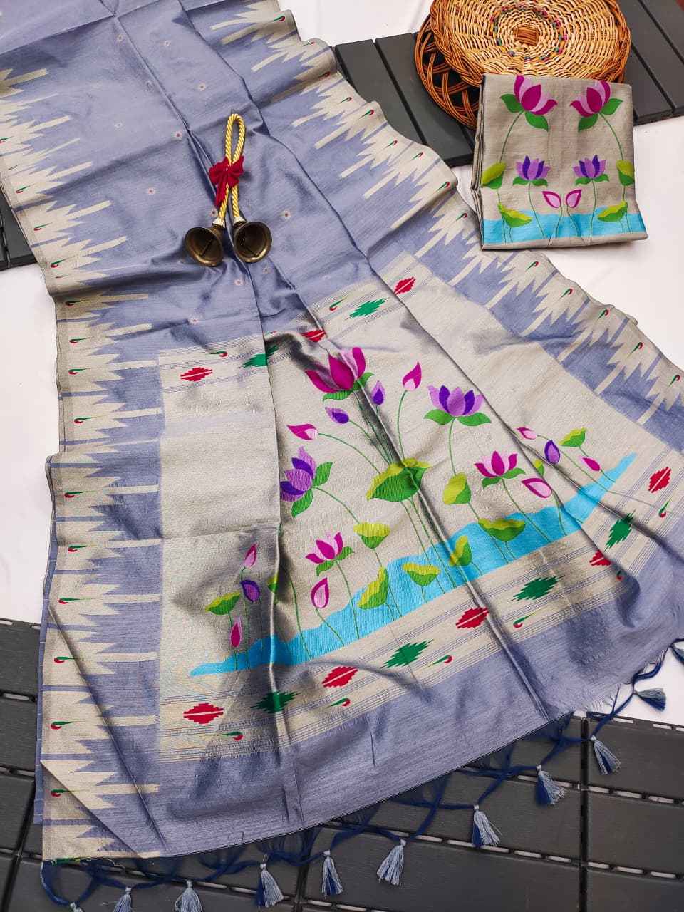 PREMIUM SOFT RAW KHADI SILK LOTUS PAITHANI SAREE AT WHOLESALE PRICE