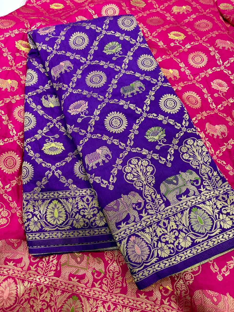PURE BANARASI KHADI DOLLA SILK FLORAL ZARI WEAVING SAREE 1 AT WHOLESALE PRICE