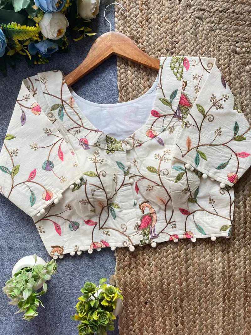 PURE CAMRIC KHADI COTTON EMBROIDERY DIABLE READYMADE BLOUSE AT WHOLESALE PRICE