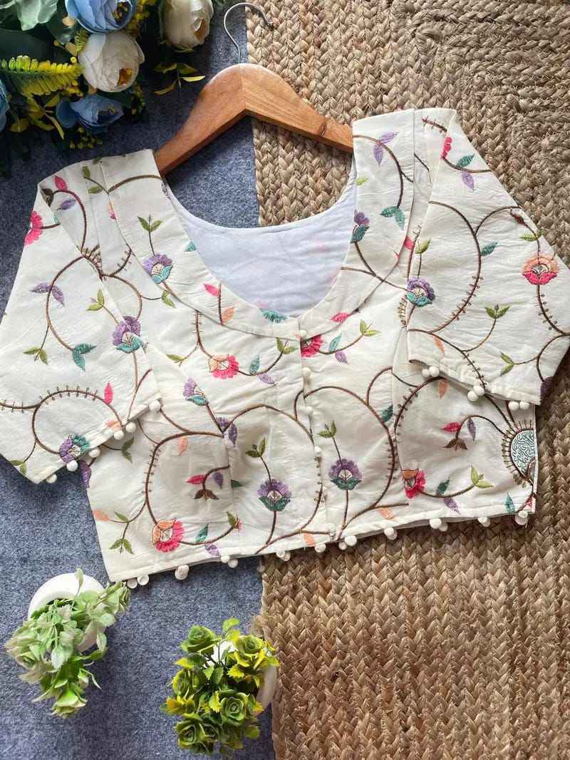PURE CAMRIC KHADI COTTON EMBROIDERY DIABLE READYMADE BLOUSE AT WHOLESALE PRICE