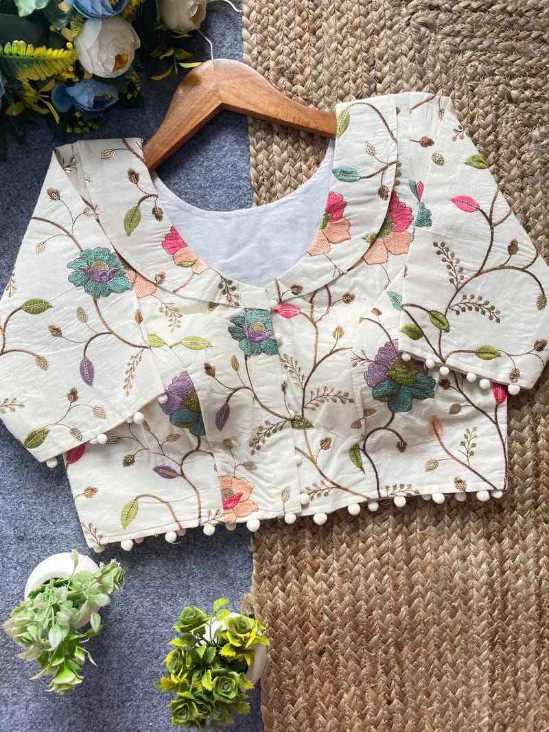 PURE CAMRIC KHADI COTTON EMBROIDERY DIABLE READYMADE BLOUSE AT WHOLESALE PRICE