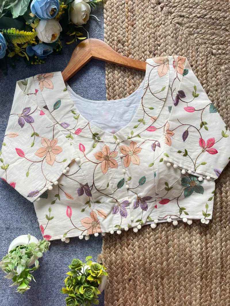 PURE CAMRIC KHADI COTTON EMBROIDERY DIABLE READYMADE BLOUSE AT WHOLESALE PRICE