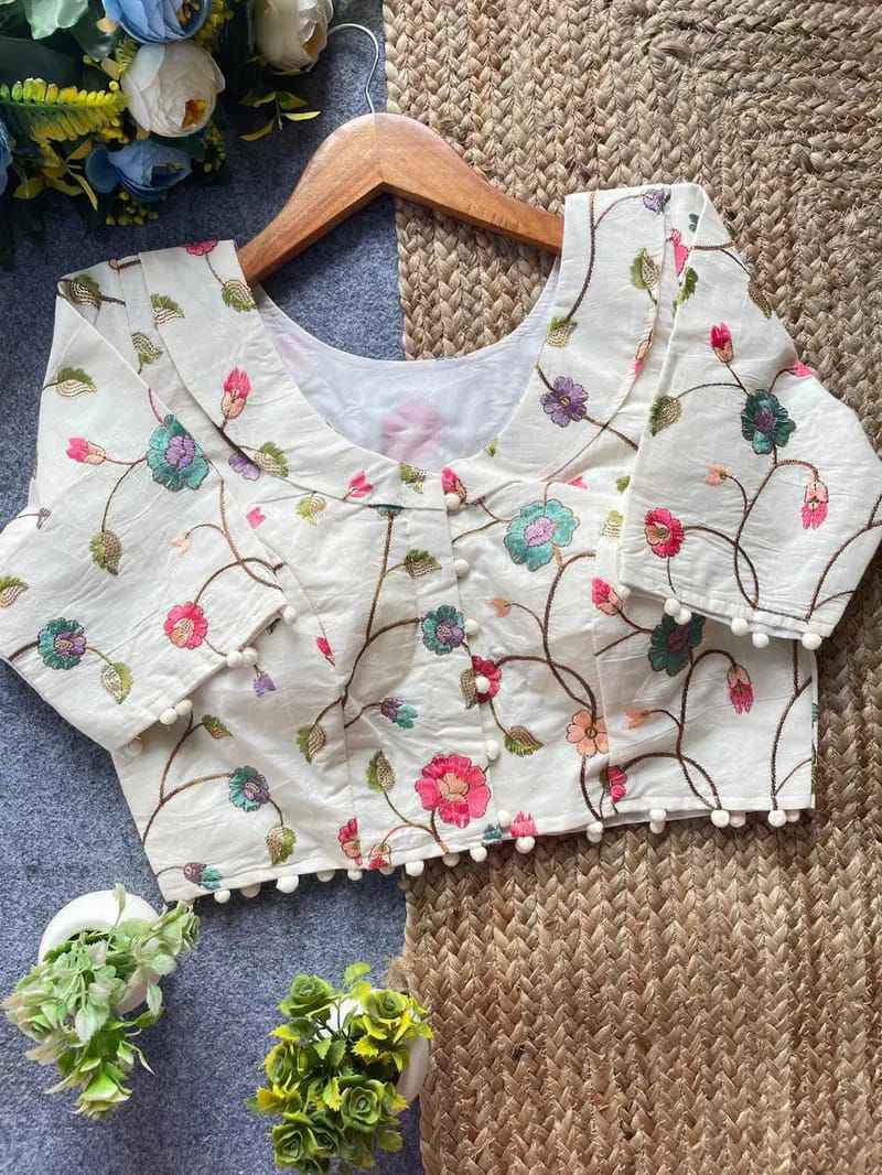 PURE CAMRIC KHADI COTTON EMBROIDERY DIABLE READYMADE BLOUSE AT WHOLESALE PRICE