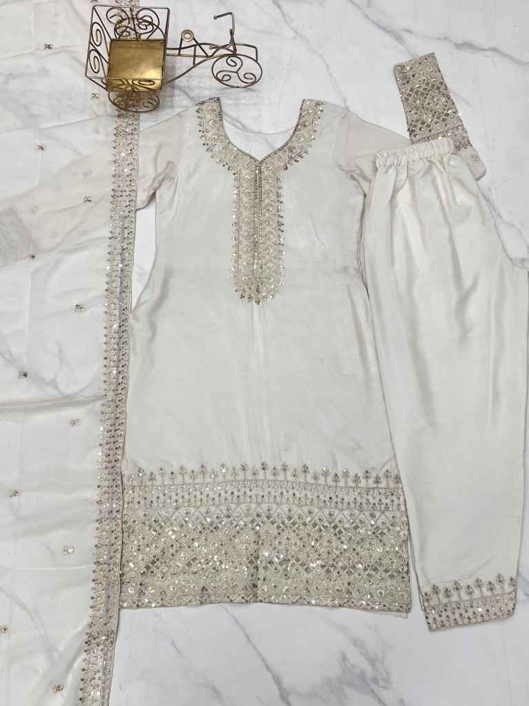  PURE CHINON SILK EMBROIDERY SEQUENCE JARI WORK READYMADE SUIT