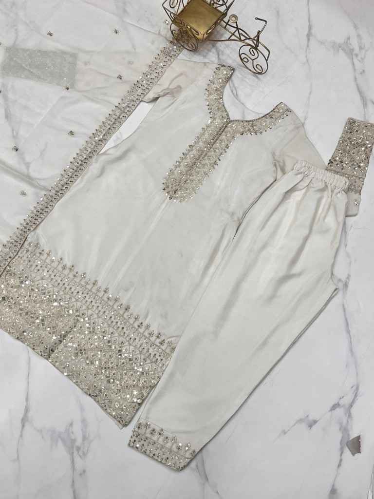  PURE CHINON SILK EMBROIDERY SEQUENCE JARI WORK READYMADE SUIT