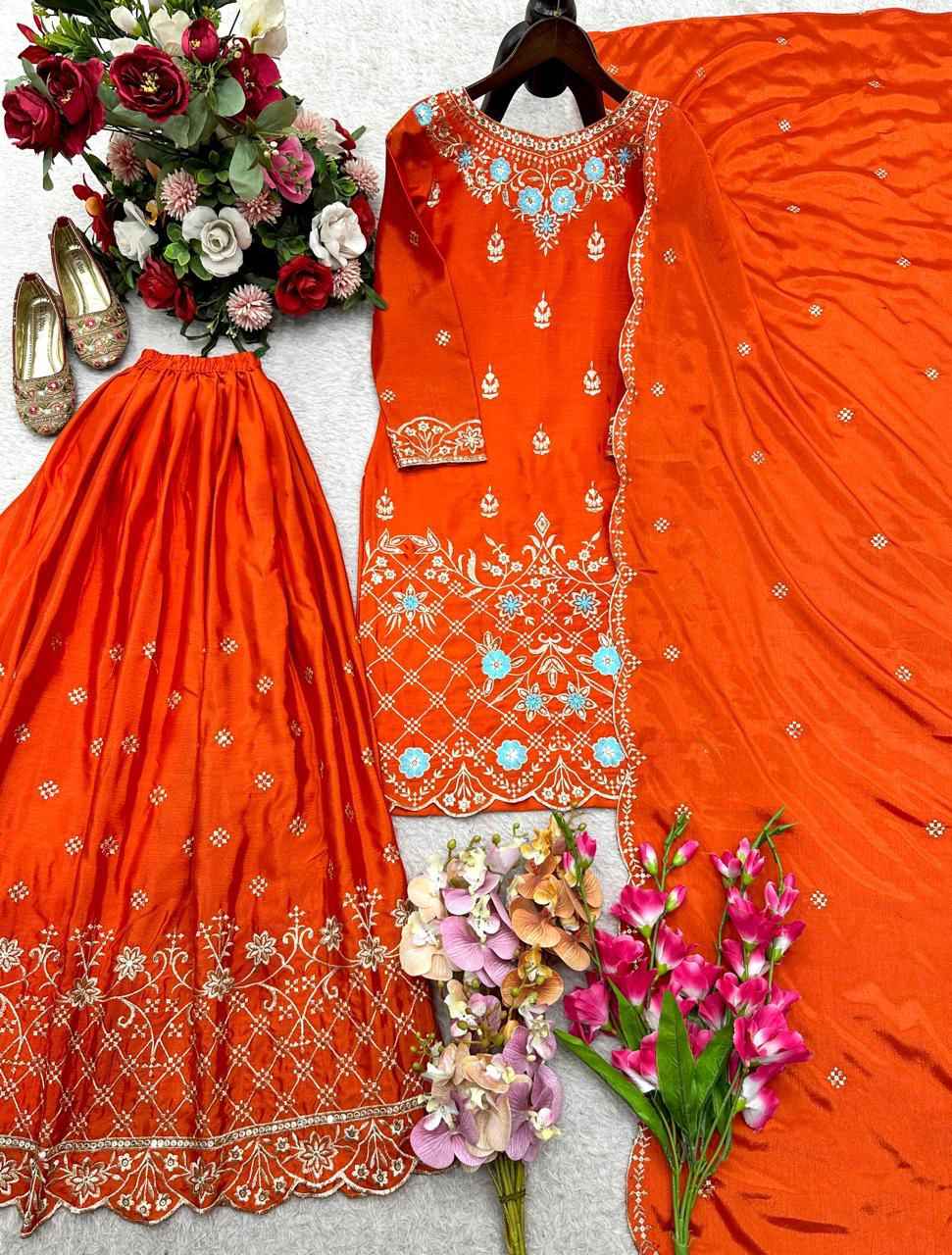 PURE CHINON SILK EMBROIDERY SEQUENCE WORK READYMADE SUIT 1 AT WHOLESALE PRICE