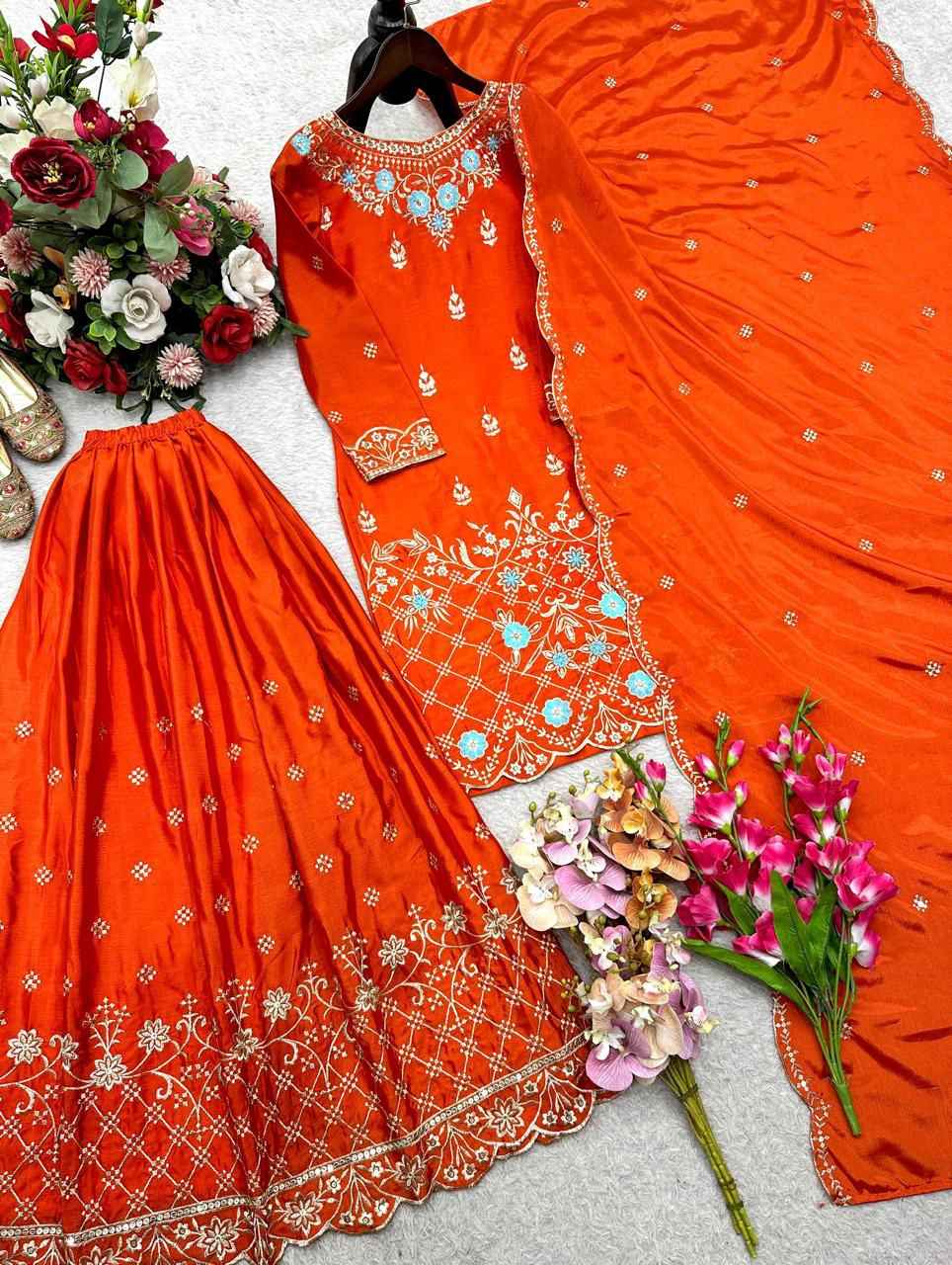 PURE CHINON SILK EMBROIDERY SEQUENCE WORK READYMADE SUIT 1 AT WHOLESALE PRICE