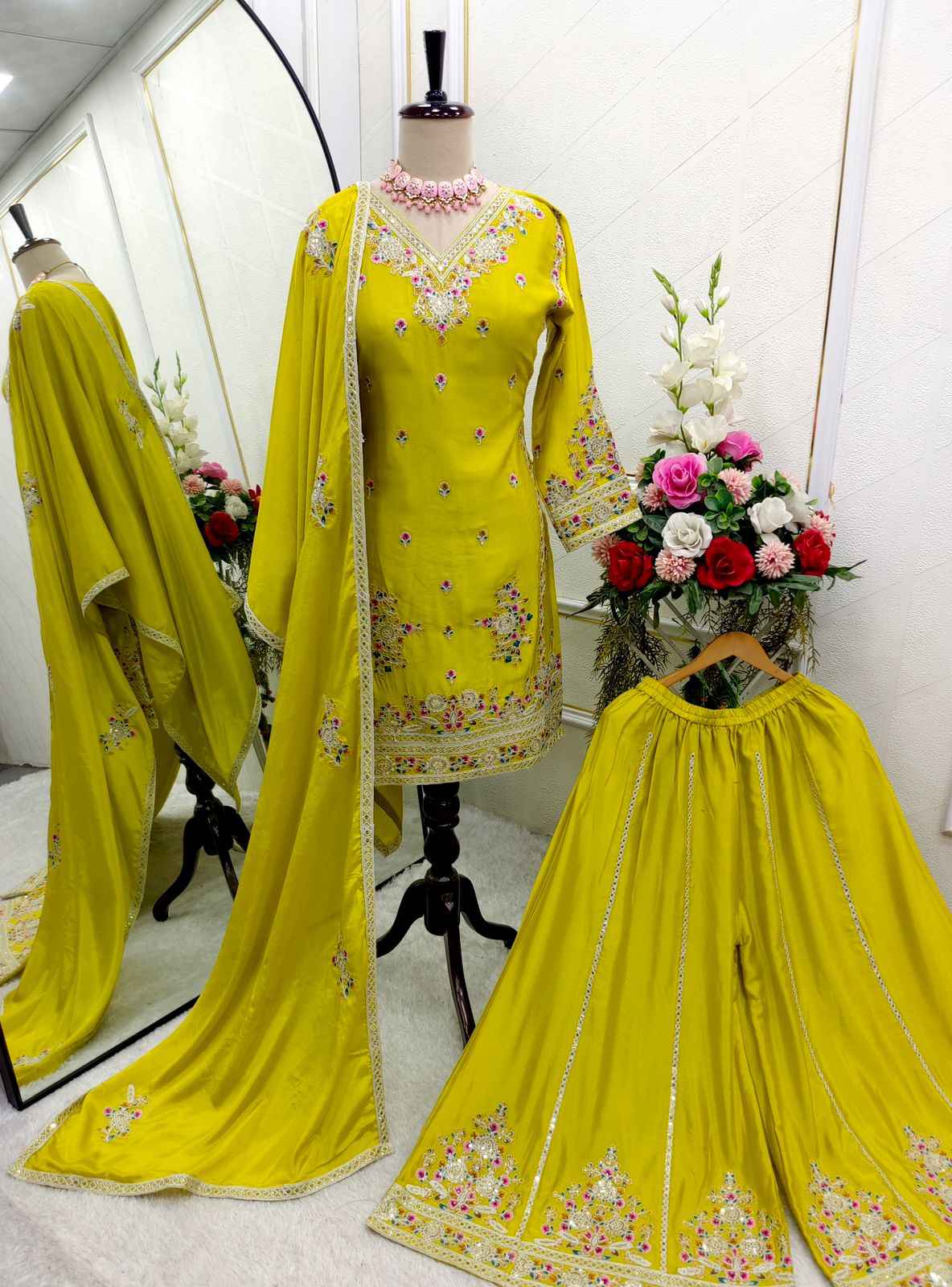 PURE CHINON SILK EMBROIDERY SEQUENCE WORK READYMADE SUIT AT WHOLESALE PRICE