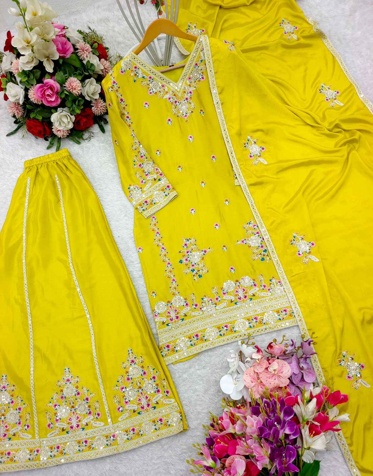 PURE CHINON SILK EMBROIDERY SEQUENCE WORK READYMADE SUIT AT WHOLESALE PRICE