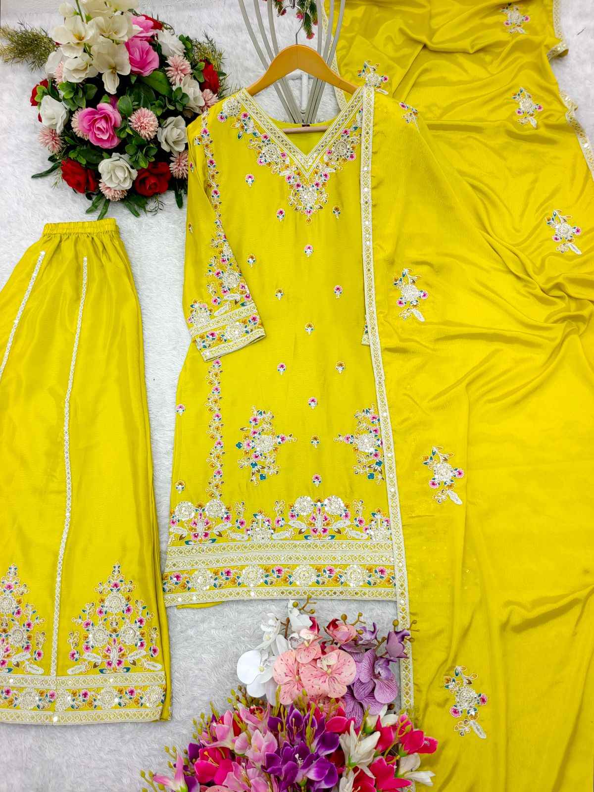 PURE CHINON SILK EMBROIDERY SEQUENCE WORK READYMADE SUIT AT WHOLESALE PRICE