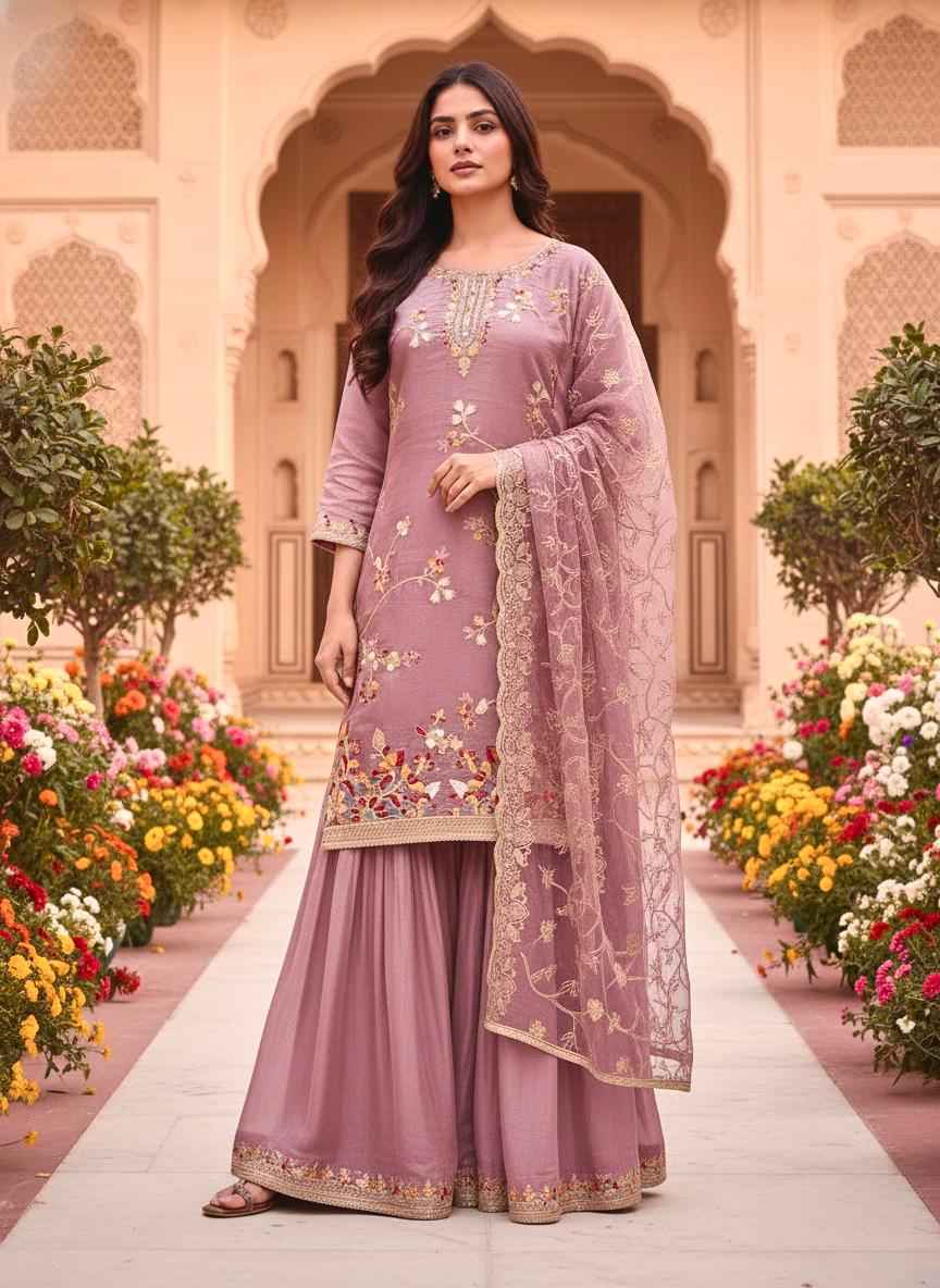 PURE GMY SILK EMBROIDERY WORK DESIGNER READYMADE SUIT AT WHOLESALE PRICE
