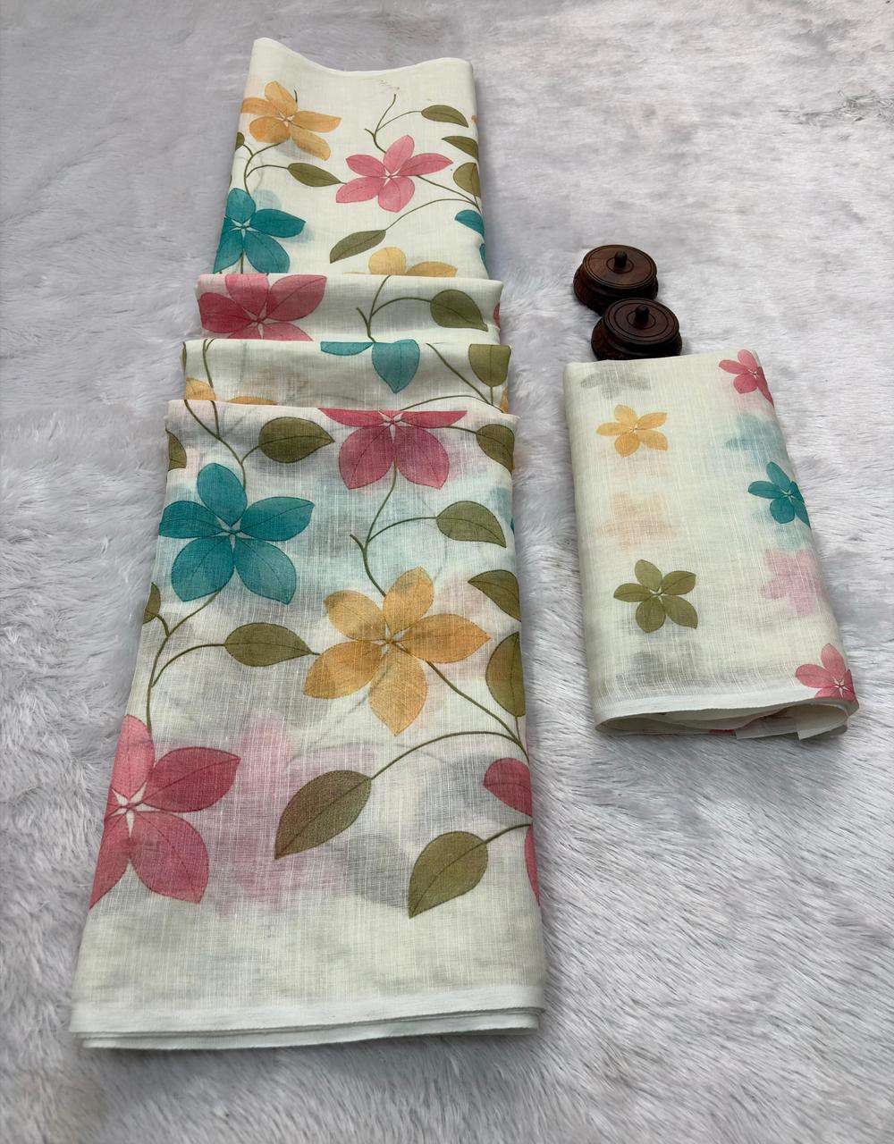 PURE LINEN COTTON FLORAL DIGITAL PRINT SAREE AT WHOLESALE PRICE