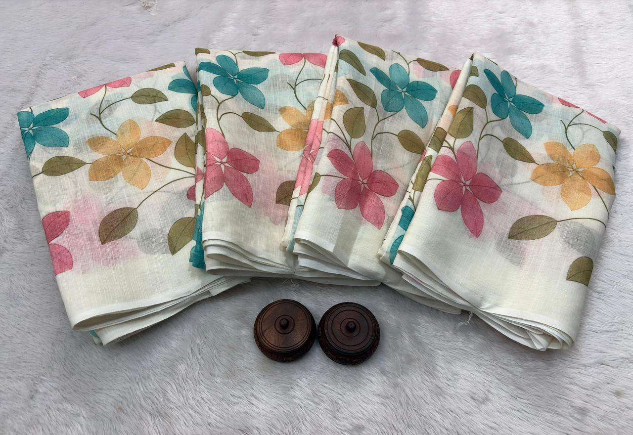 PURE LINEN COTTON FLORAL DIGITAL PRINT SAREE AT WHOLESALE PRICE