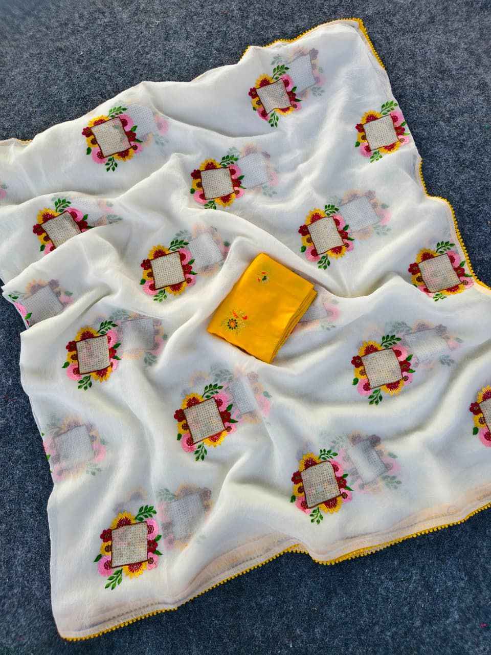 PURE PAPER CRUSH EMBROIDED SAREE  AT WHOLESALE PRICE