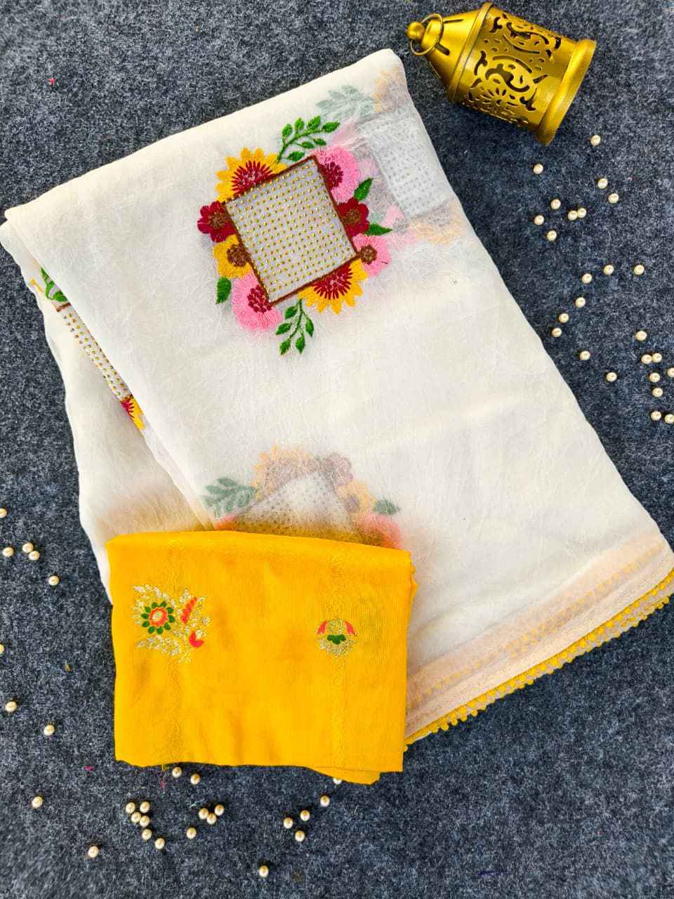 PURE PAPER CRUSH EMBROIDED SAREE  AT WHOLESALE PRICE
