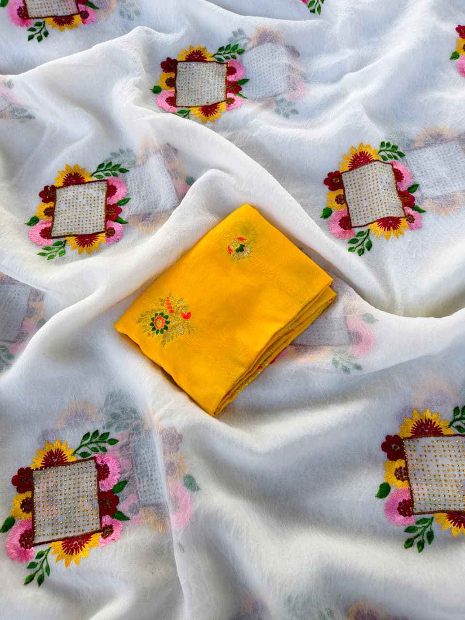 PURE PAPER CRUSH EMBROIDED SAREE  AT WHOLESALE PRICE