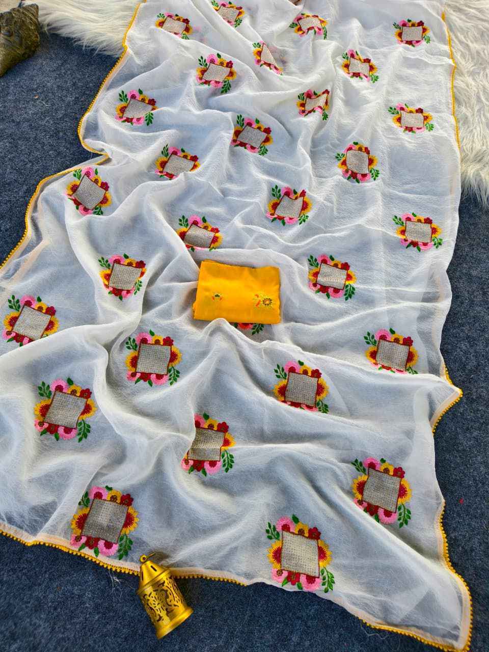 PURE PAPER CRUSH EMBROIDED SAREE  AT WHOLESALE PRICE