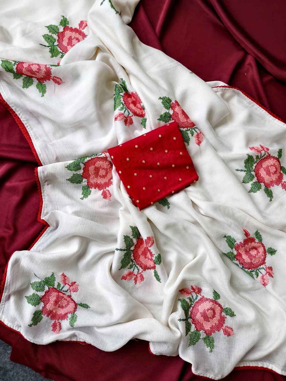 PURE SOFT CHIFFON FLOWERS EMBROIDED SAREE AT WHOLESALE PRICE