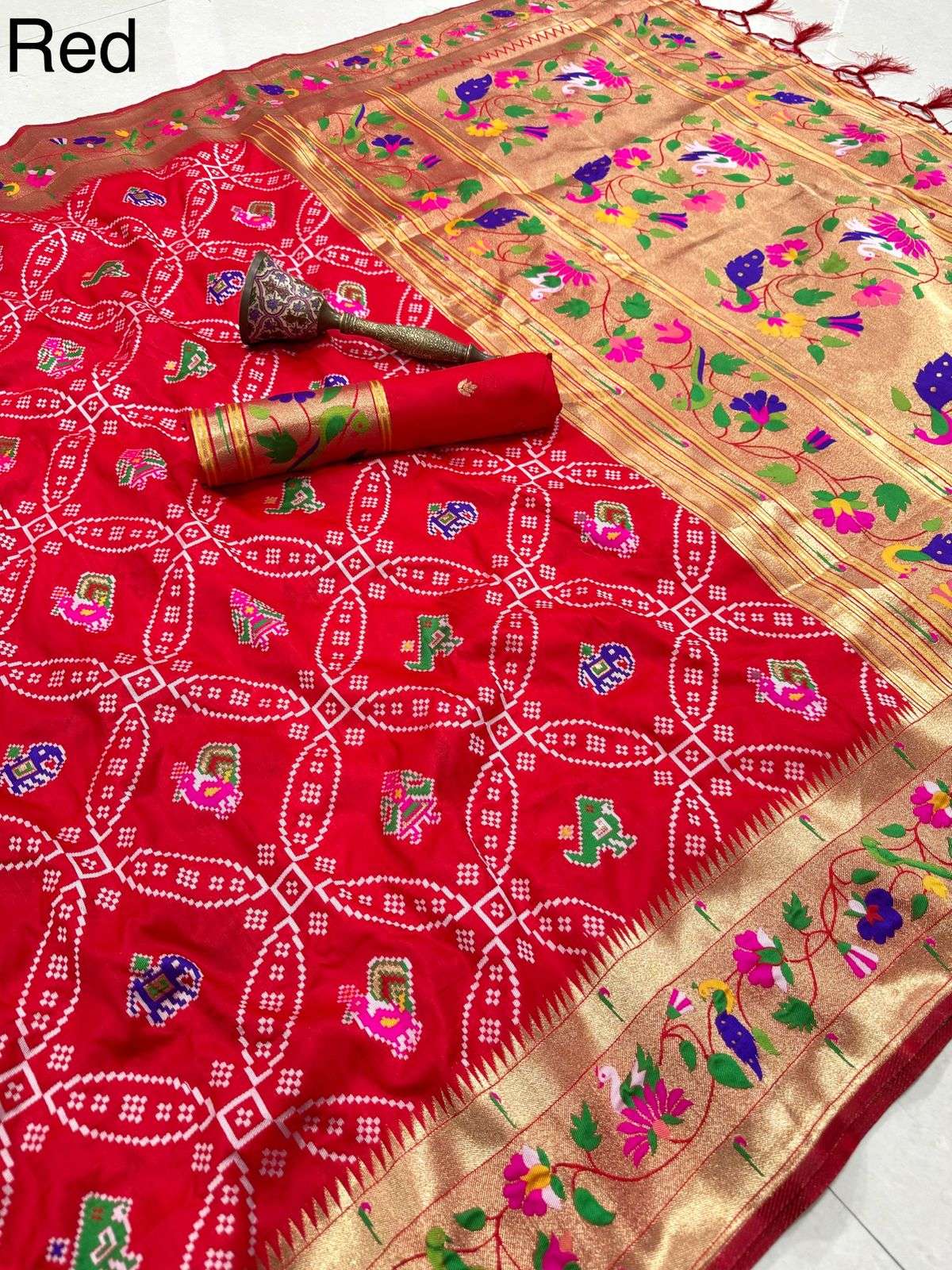 PURE SOFT KANCHIVRAM BANDHANI PATOLA PAITHANI SILK ZARI WEAVING SAREE AT WHOLESALE PRICE