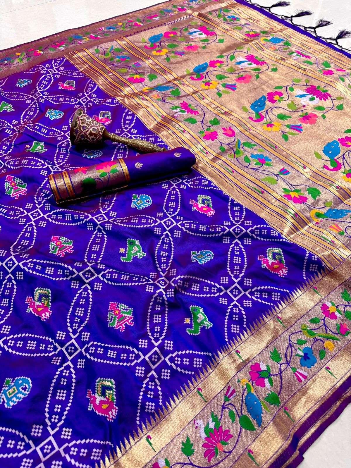 PURE SOFT KANCHIVRAM BANDHANI PATOLA PAITHANI SILK ZARI WEAVING SAREE AT WHOLESALE PRICE