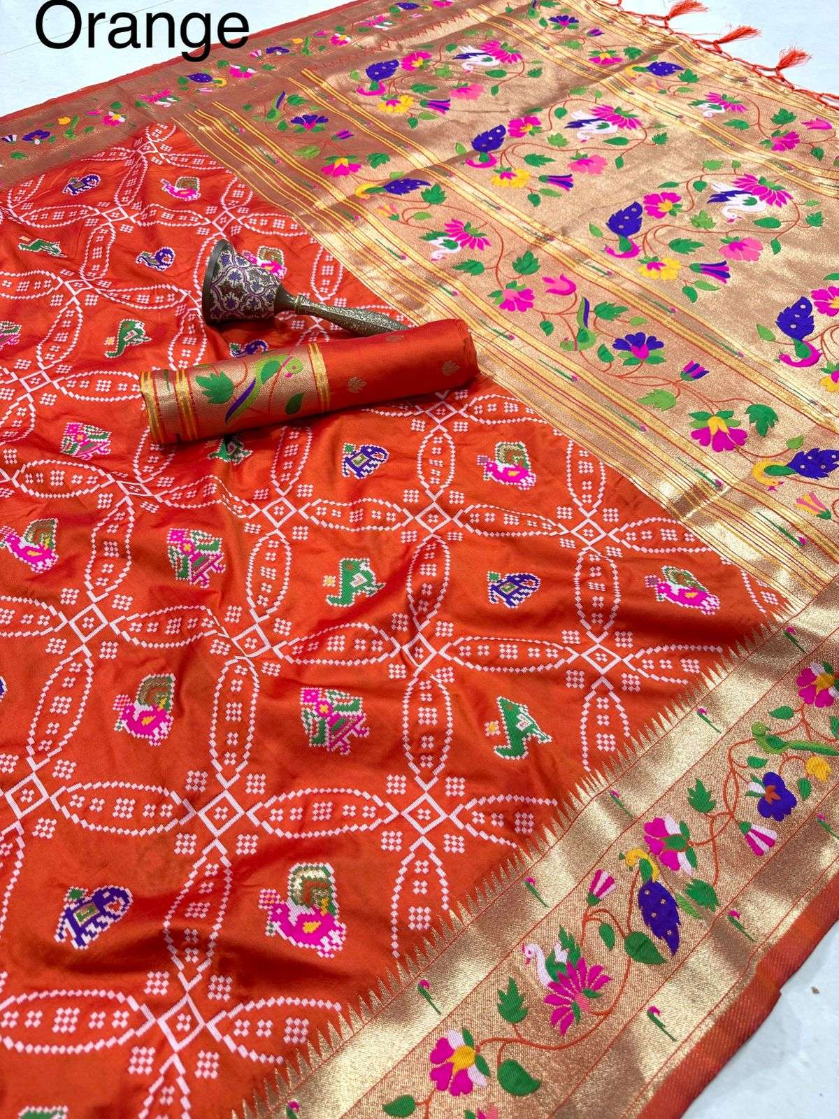 PURE SOFT KANCHIVRAM BANDHANI PATOLA PAITHANI SILK ZARI WEAVING SAREE AT WHOLESALE PRICE