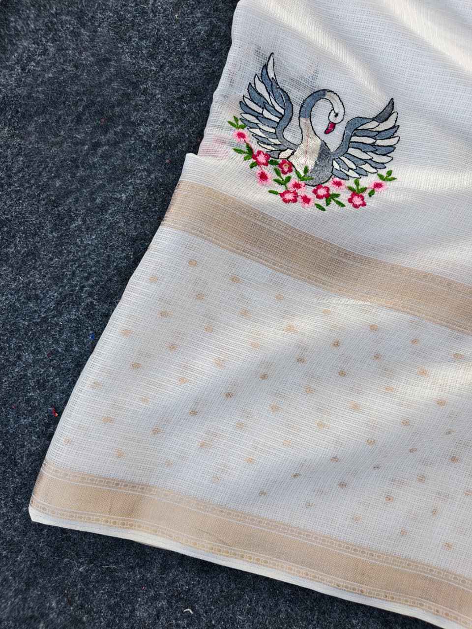 PURE SOFT KOTA DORIYA EMBROIDED MOTTIF SAREE AT WHOLESALE PRICE 