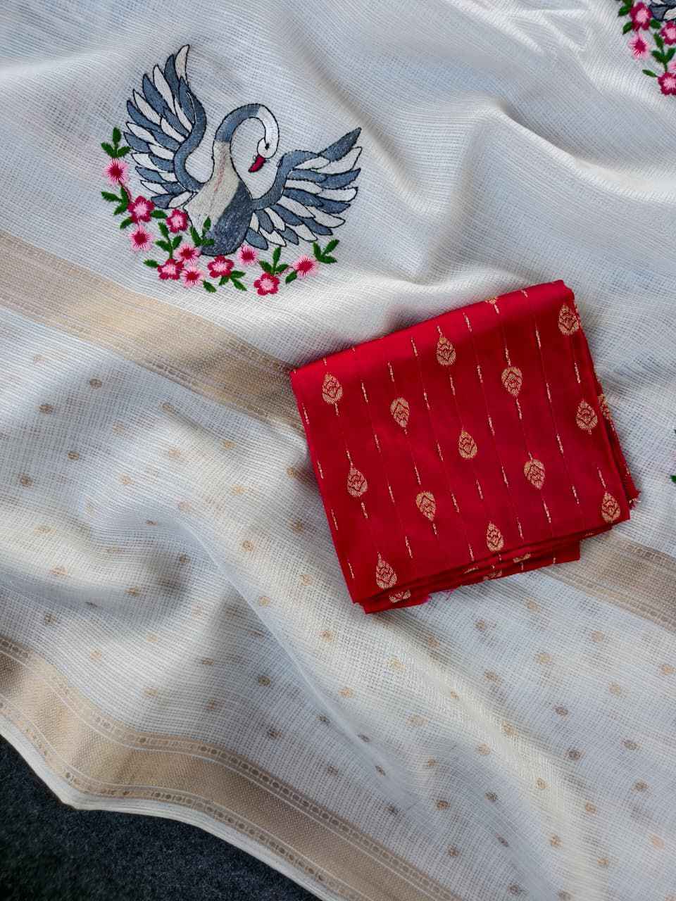 PURE SOFT KOTA DORIYA EMBROIDED MOTTIF SAREE AT WHOLESALE PRICE 