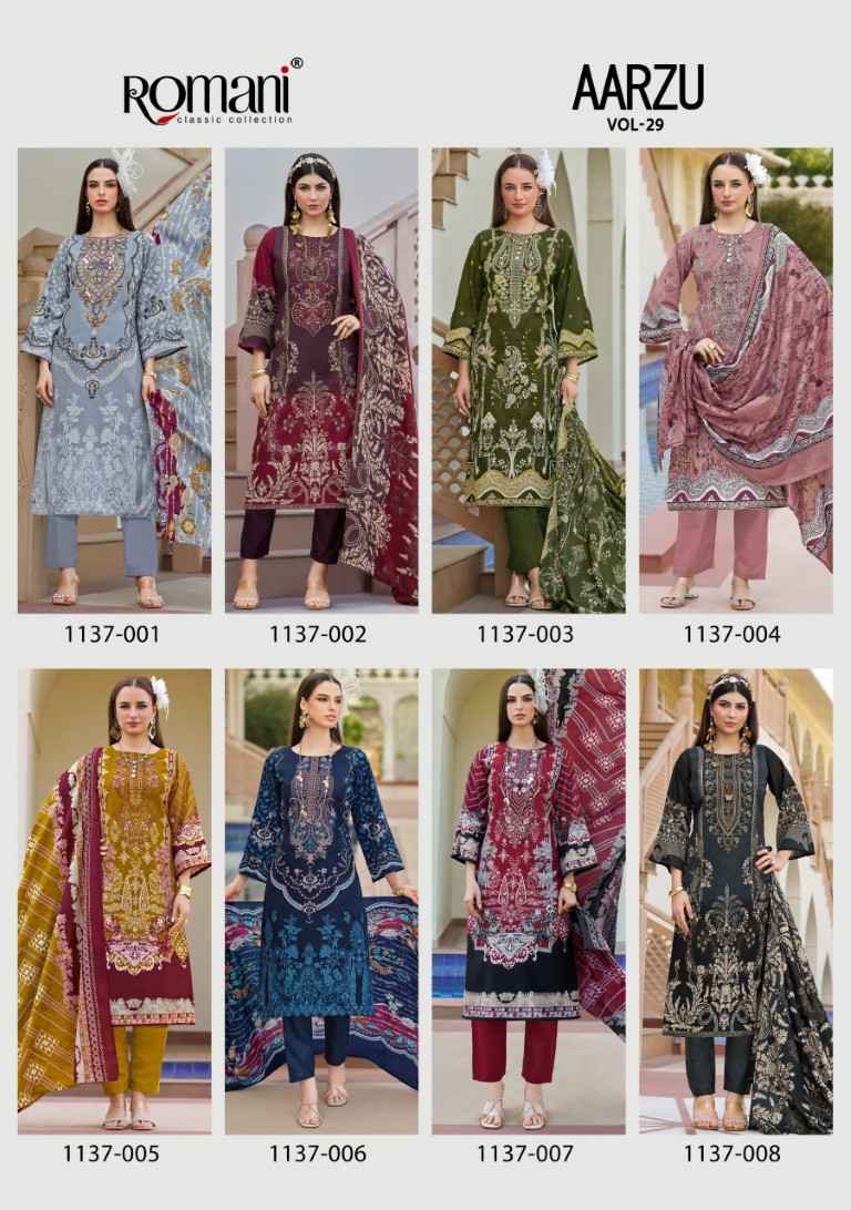 ROMANI AARZU VOL-29 SOFT COTTON DIGITAL PRINTED EMBROIDERY DRESS MATERIAL AT WHOLESALE PRICE