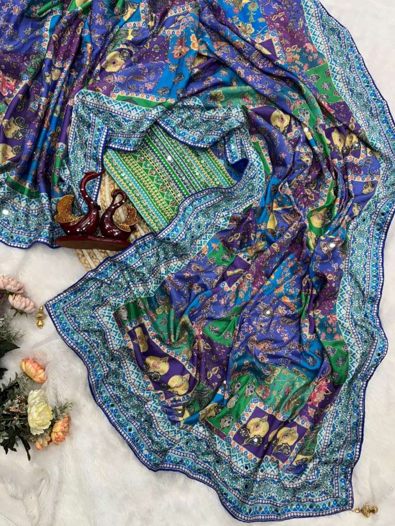 SOFT CHINNON SILK GOLD ZARI HAND MIRROR WORK SAREE AT WHOLESALE PRICE