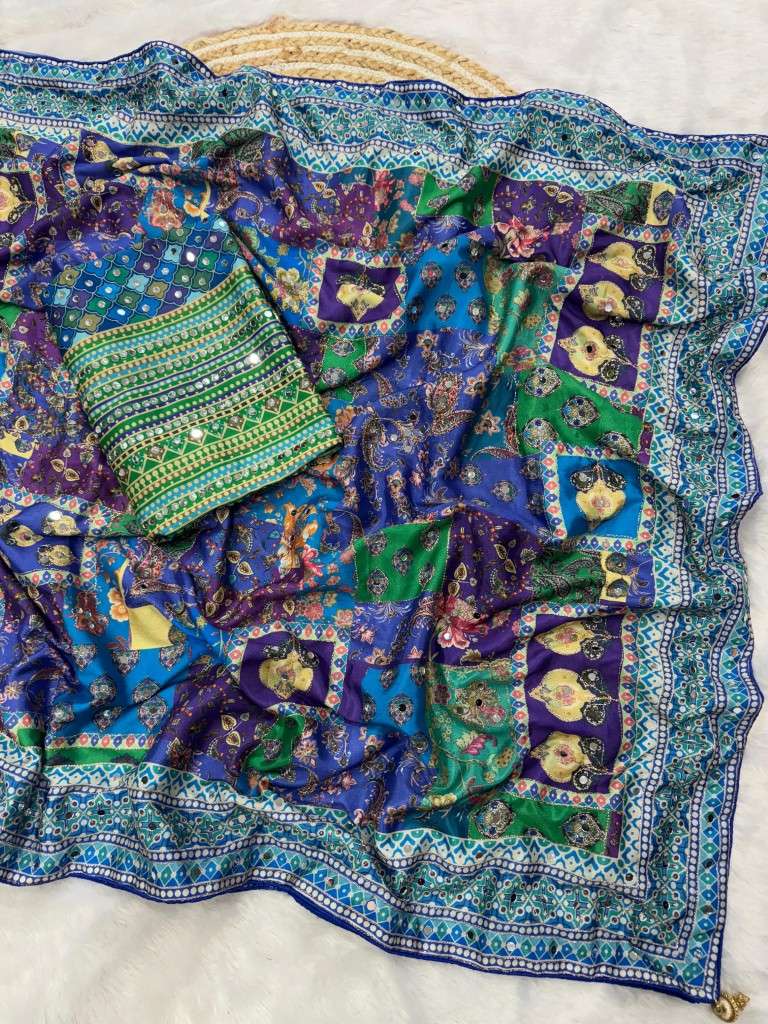 SOFT CHINNON SILK GOLD ZARI HAND MIRROR WORK SAREE AT WHOLESALE PRICE