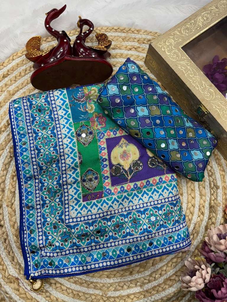 SOFT CHINNON SILK GOLD ZARI HAND MIRROR WORK SAREE AT WHOLESALE PRICE