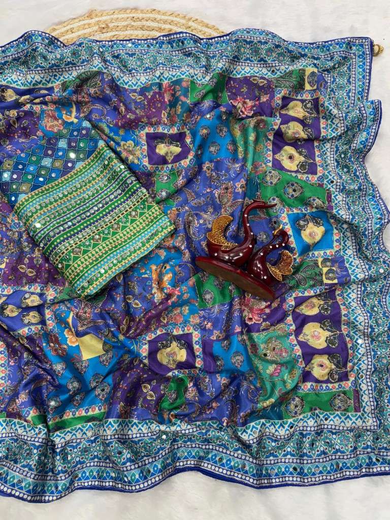 SOFT CHINNON SILK GOLD ZARI HAND MIRROR WORK SAREE AT WHOLESALE PRICE