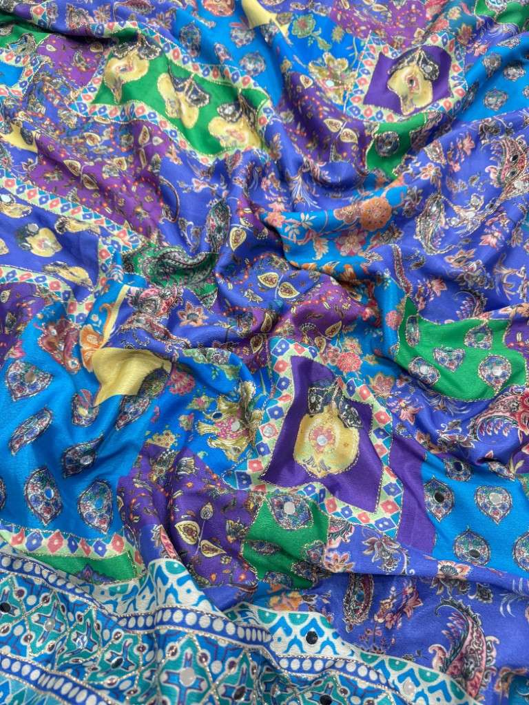 SOFT CHINNON SILK GOLD ZARI HAND MIRROR WORK SAREE AT WHOLESALE PRICE