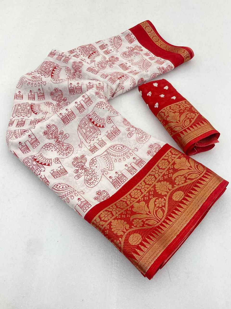 SOFT DOLA SILK HEAVY JACQUARD WEAVING KALAMKARI PRINT SAREE AT WHOLESALE PRICE