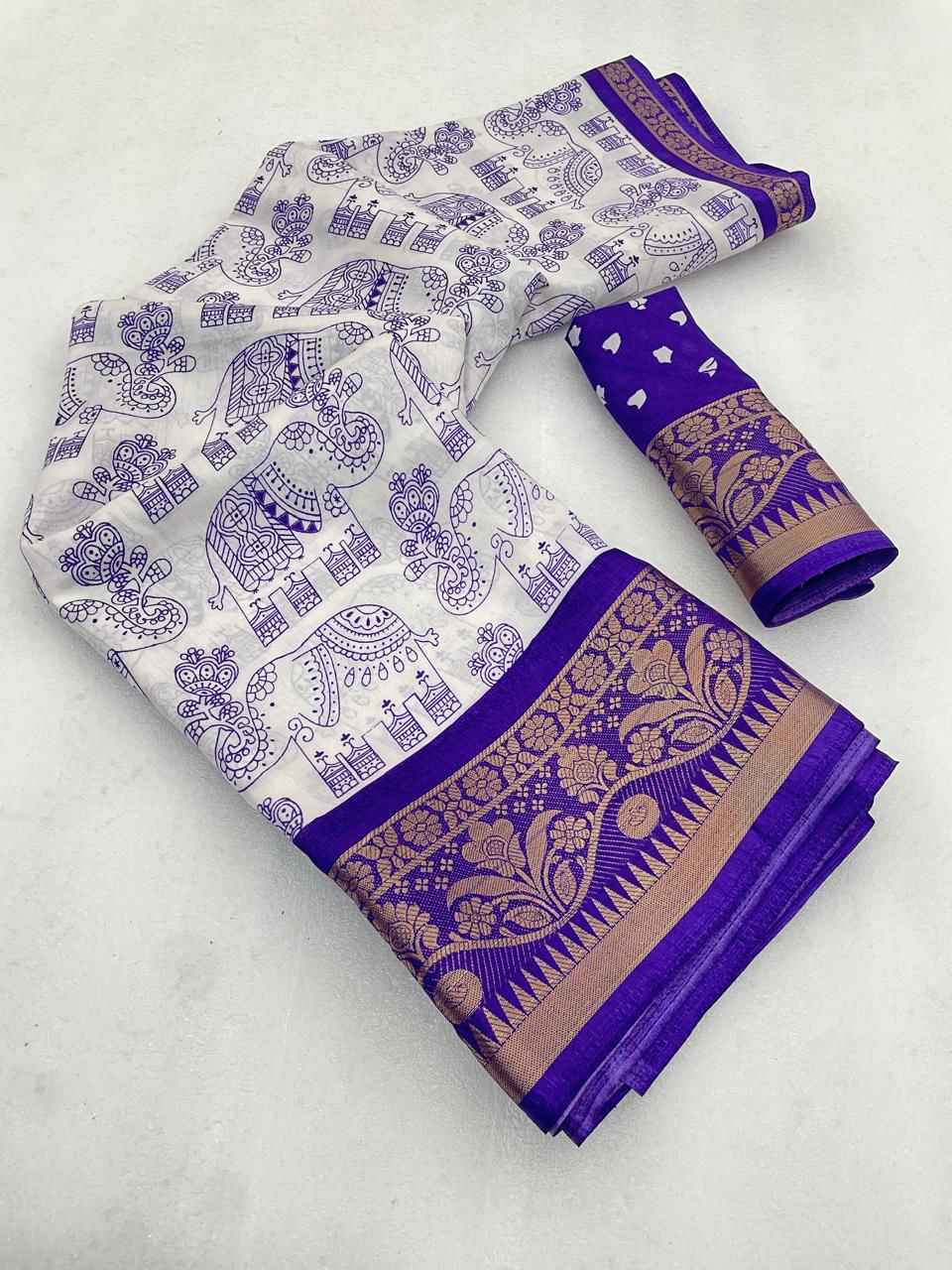 SOFT DOLA SILK HEAVY JACQUARD WEAVING KALAMKARI PRINT SAREE AT WHOLESALE PRICE