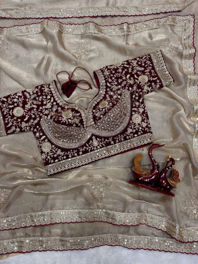 SOFT FRENDY SATIN SEQUANCE AND ZARI EMBROIDERY WORK SAREE AT WHOLESALE PRICE 