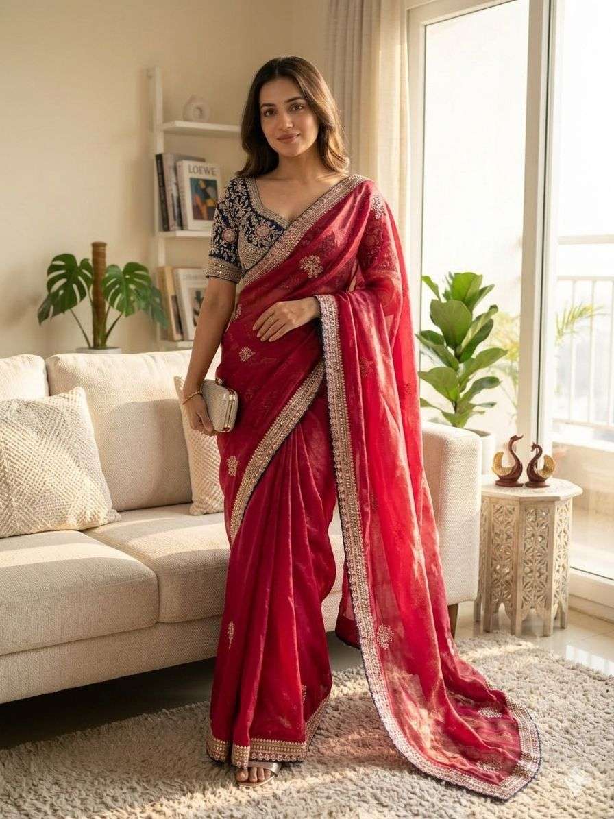 SOFT FRENDY SATIN SEQUANCE AND ZARI EMBROIDERY WORK SAREE AT WHOLESALE PRICE 