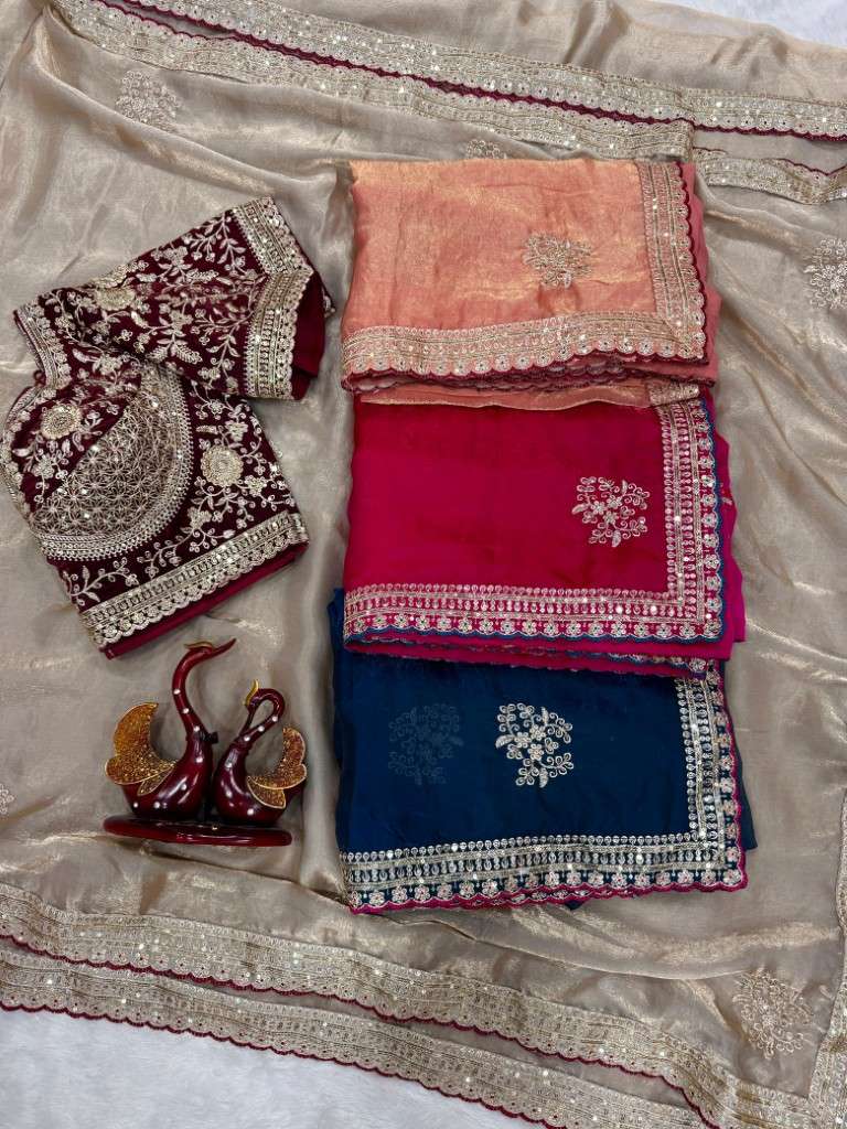 SOFT FRENDY SATIN SEQUANCE AND ZARI EMBROIDERY WORK SAREE AT WHOLESALE PRICE 