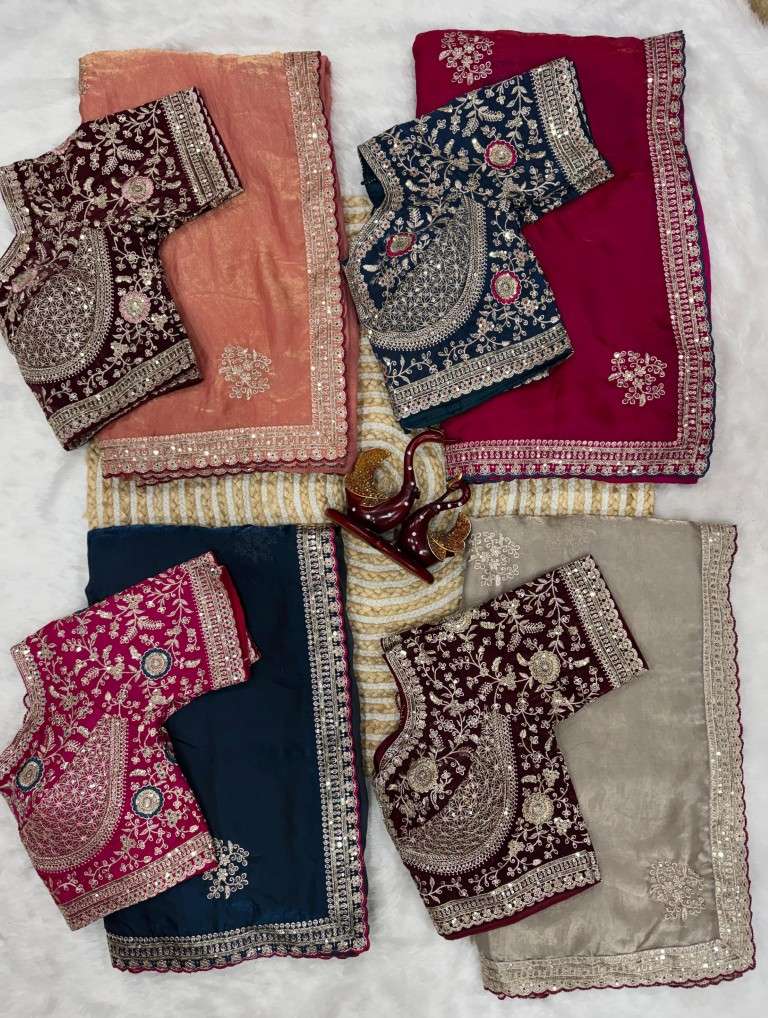 SOFT FRENDY SATIN SEQUANCE AND ZARI EMBROIDERY WORK SAREE AT WHOLESALE PRICE 
