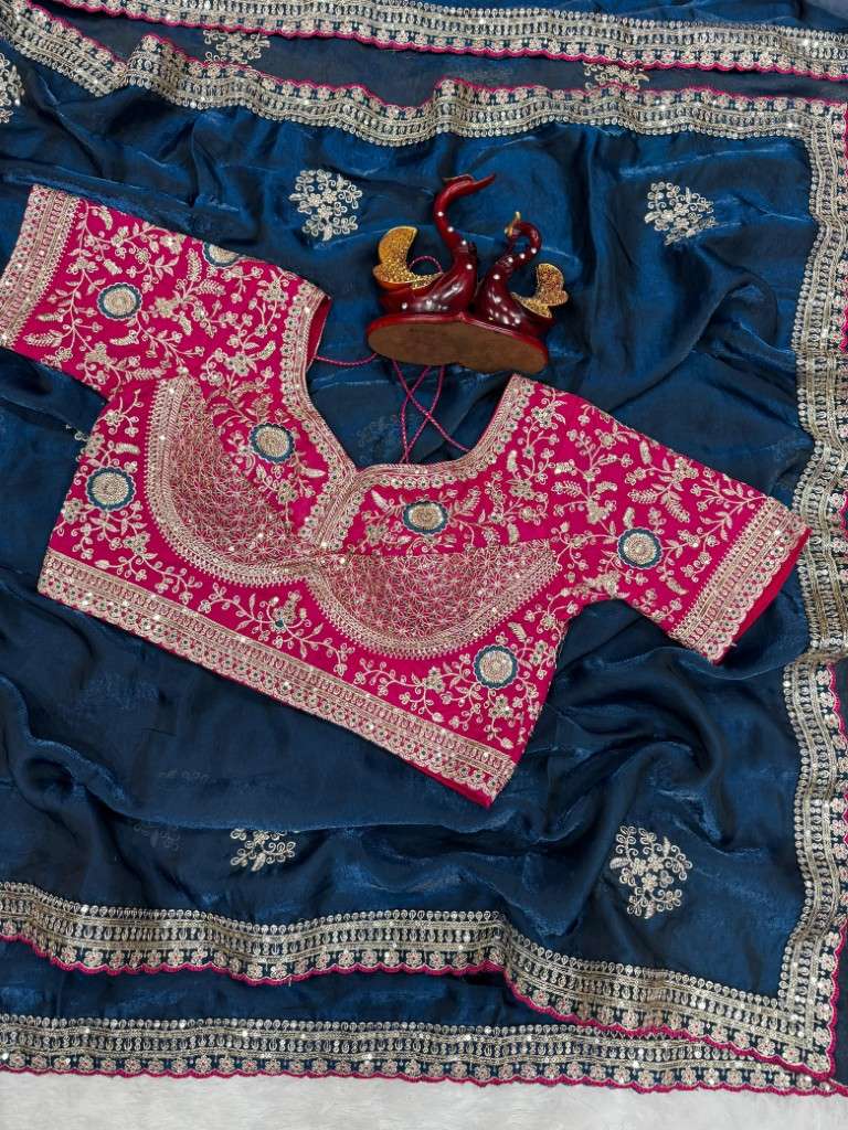 SOFT FRENDY SATIN SEQUANCE AND ZARI EMBROIDERY WORK SAREE AT WHOLESALE PRICE 