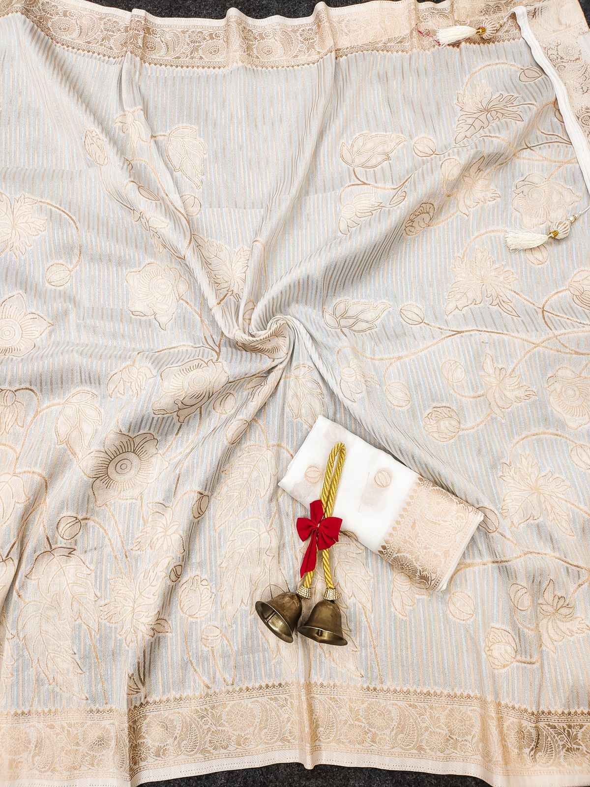 SOFT KHADI CREPE SILK FLORAL ZARI WEAVING SAREE AT WHOLESALE PRICE