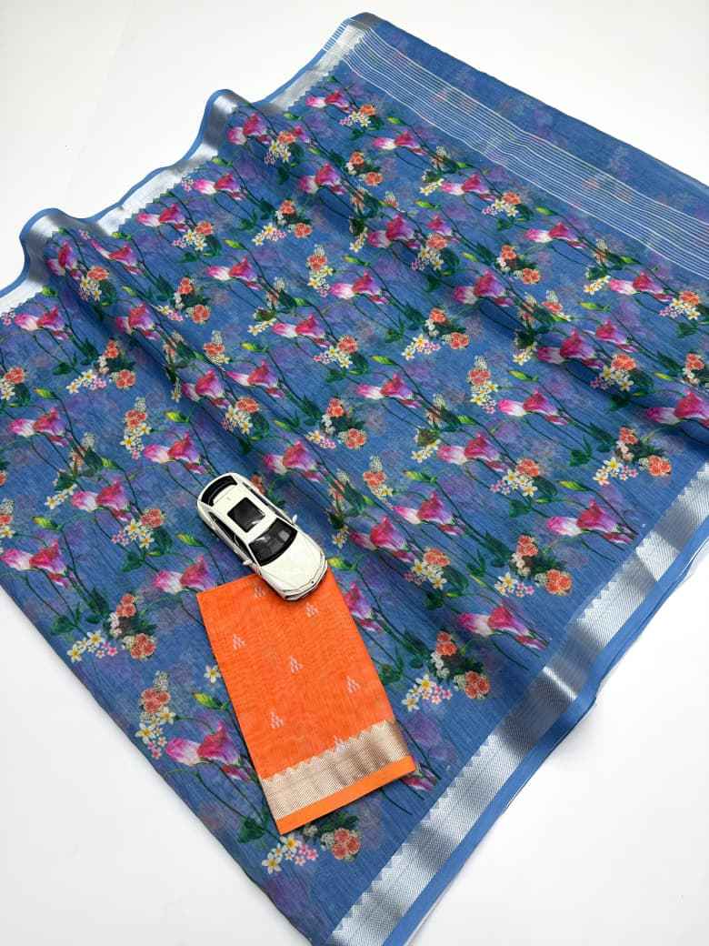 SOFT LINEN MANGALAGIRI DIGITAL PRINT SAREE CODE MG650 AT WHOLESALE PRICE  