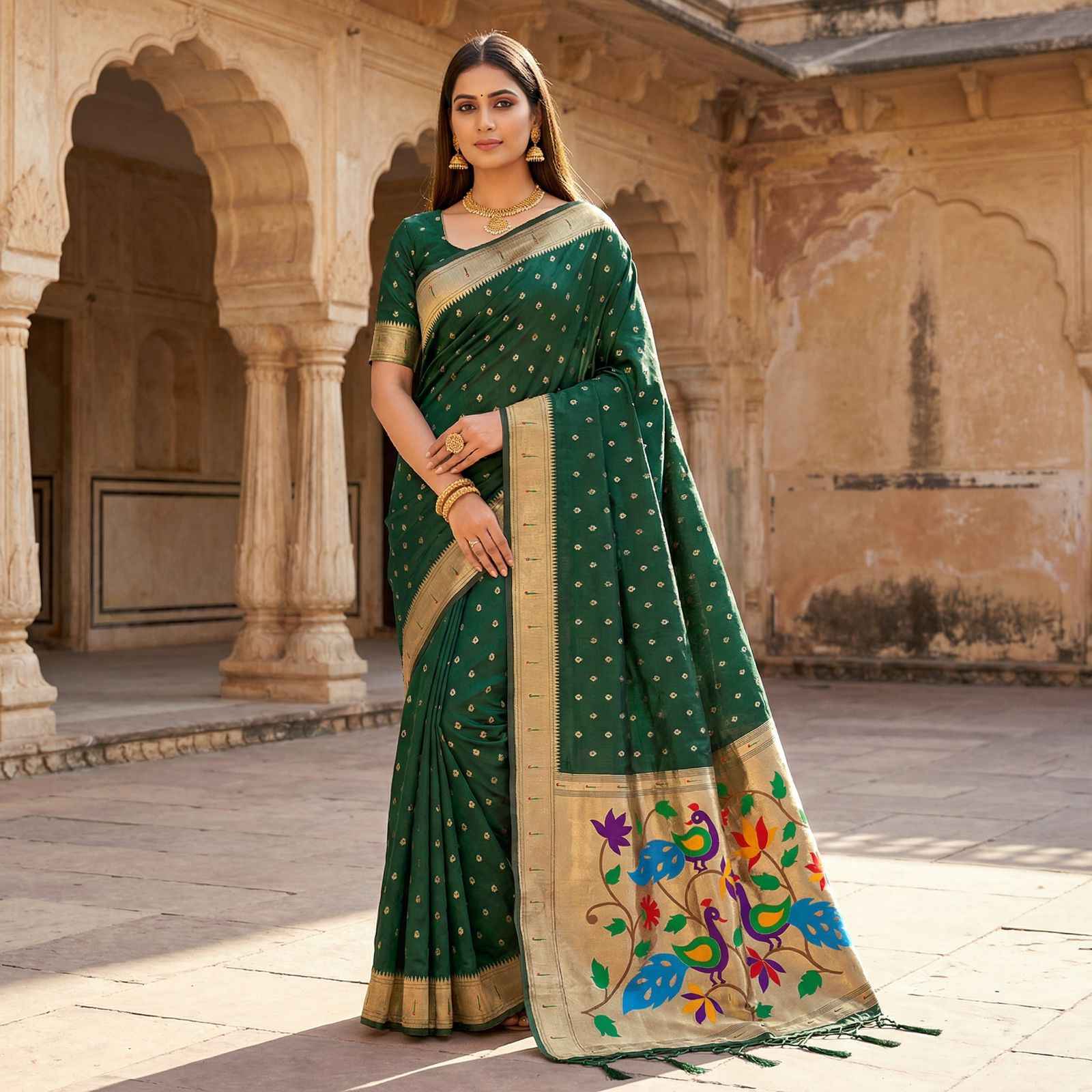 SOFT LUSTROUS ORGANZA SILK PAITHANI ZARI WEAVING SAREE AT WHOLESALE PRICE 