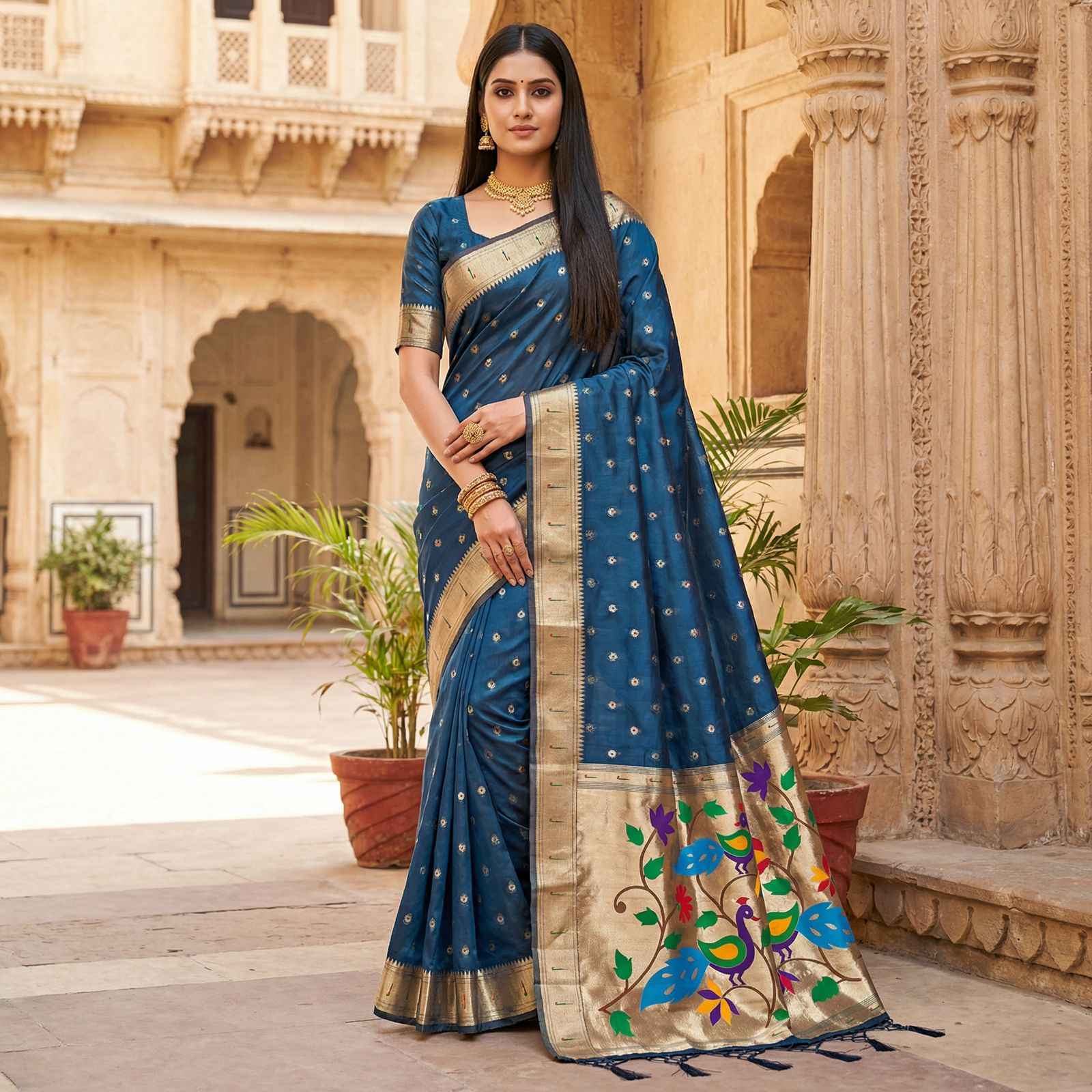 SOFT LUSTROUS ORGANZA SILK PAITHANI ZARI WEAVING SAREE AT WHOLESALE PRICE 