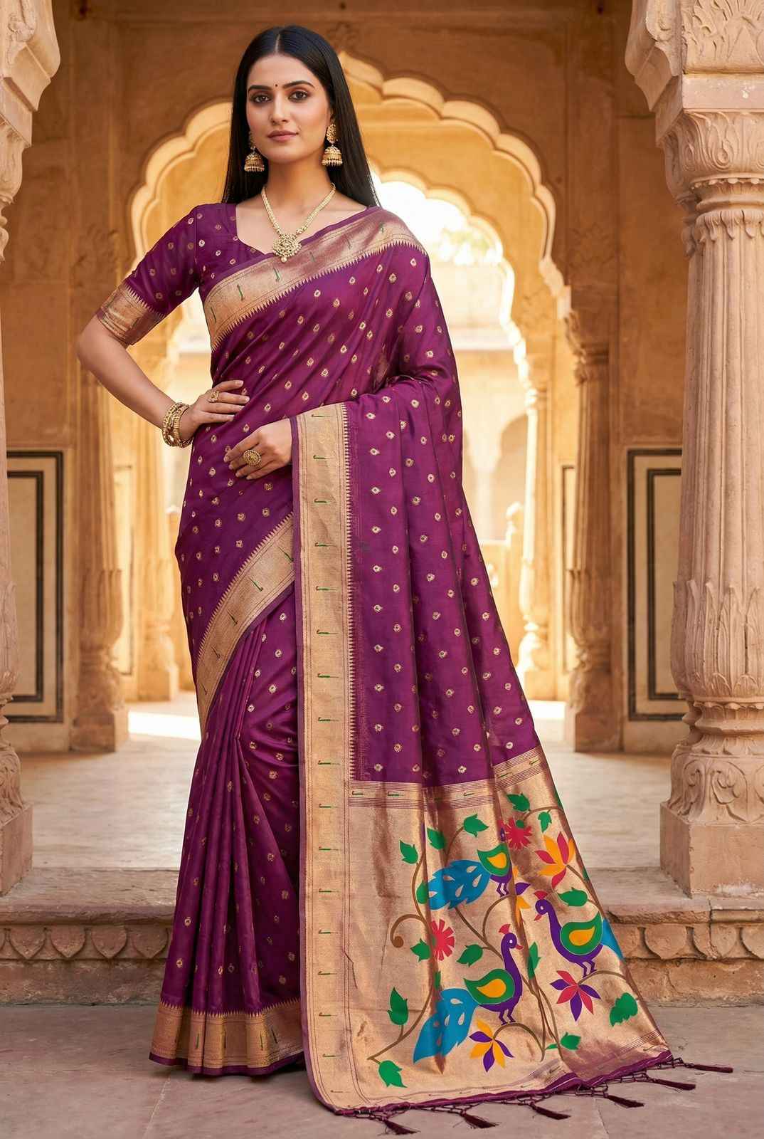 SOFT LUSTROUS ORGANZA SILK PAITHANI ZARI WEAVING SAREE AT WHOLESALE PRICE 